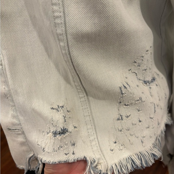 Free People Double Weave Distressed Denim Jacket Fleece Layer With Hood Sz S - Picture 9 of 15